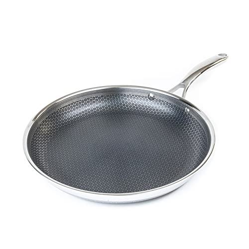 HexClad 12 Inch Hybrid Stainless Steel Frying Pan with Stay-Cool Handle - PFOA Free, Dishwasher...