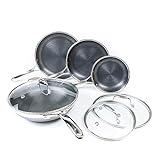 HexClad 7-Piece Hybrid Stainless Steel Cookware Set with Lids and Wok - Metal Utensil and...